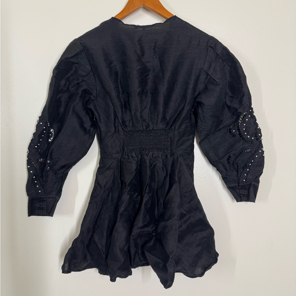 Maje Black Long-Sleeve Embellished V-Neck Fit-and-Flare Dress Small / 2 Repair - Picture 5 of 15